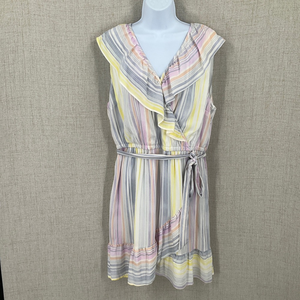LC Lauren Conrad Dress Womens XL Multicolor Stripe Ruffle Faux Wrap‎ Boho